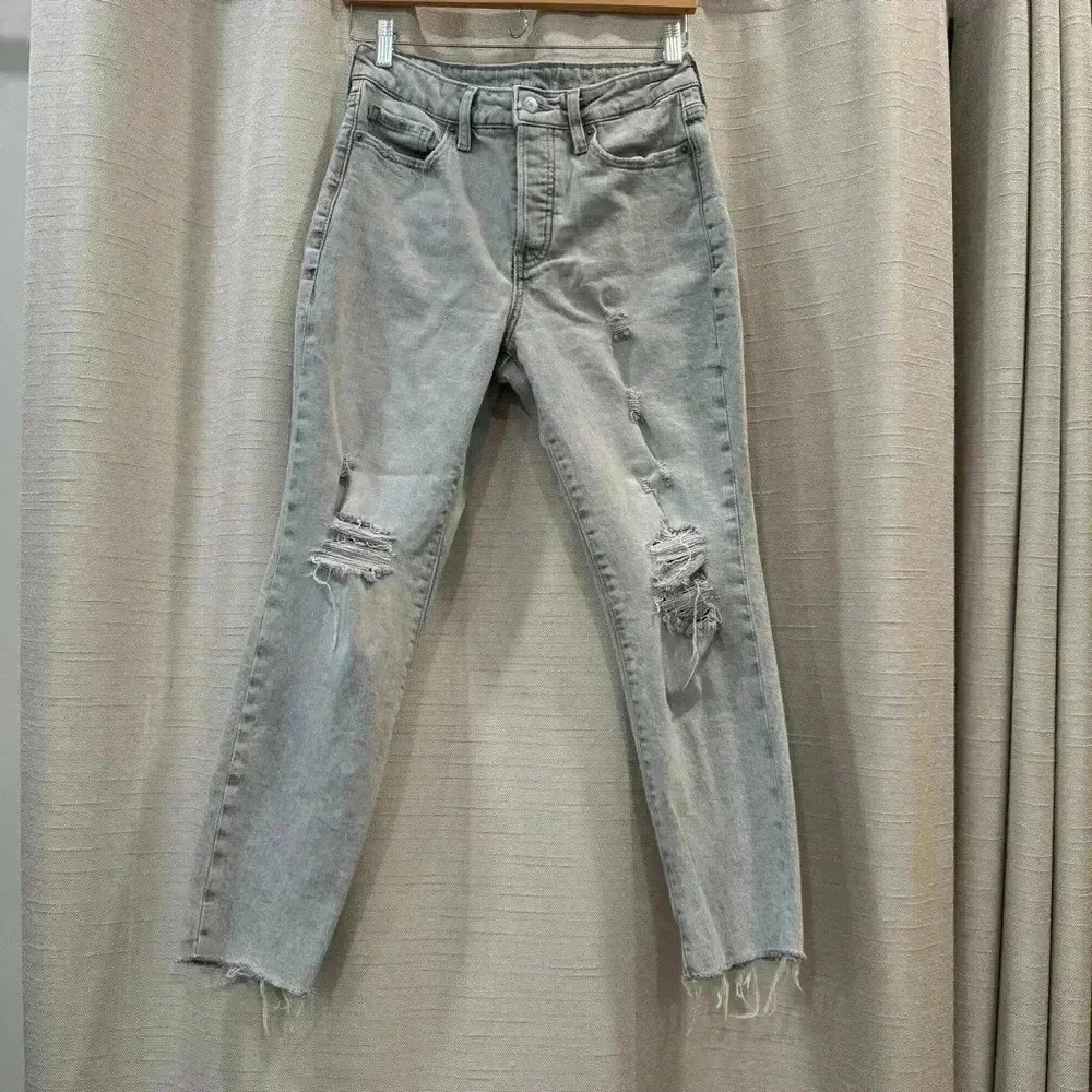 Old Navy O.G Straight Gray Distressed High Waist Women’s Button FlyJean size 6P
